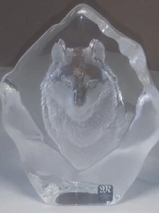 Briefbeschwerer-Wolf-Bleikristallmatten Jonasson-signiert-geätzt-Skulptur-6x4,5x1,5 - Bild 1 von 12