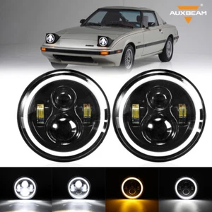 Auxbeam Pair 7" Black LED Headlight Hi/Lo DRL Lamp for Mazda RX-7 1979-1985 - Picture 1 of 12