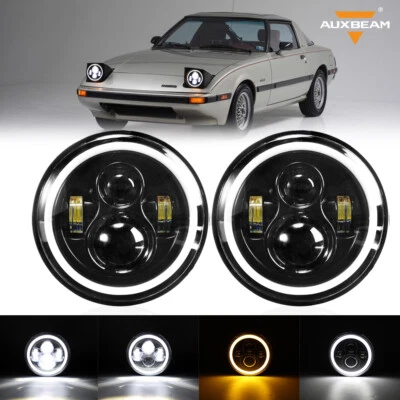 Par Auxbeam 7" Negro LED Faro Alta/Baja Lámpara DRL para Mazda RX-7 1979-1985 Foto 1 de 4