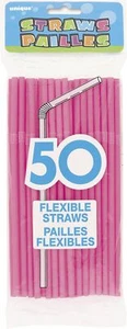 Disposable Hot Pink Plastic Flex Straws 11.5" 50 Count For Parties & Everyday U - Picture 1 of 3