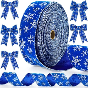50 Yards Christmas Velvet Ribbons Snowflake Wrapping Ribbon 2.5 Inch Xmas Craft - Picture 1 of 7