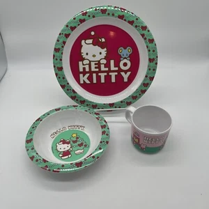 Hello Kitty Children’s Melamine Christmas 3pc Plate , Bowl , Cup Set EUC - Picture 1 of 10
