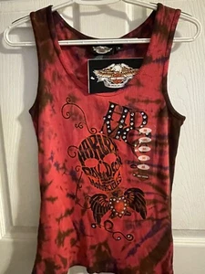 CAMISETA SIN MANGAS HARLEY DAVIDSON con cuentas pedrería damas•camisetas-mediana-roja (1) - Imagen 1 de 4