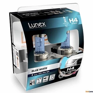 Lunex H4 Blue White 12V Car Halogen Headlight Bulbs P43t 3700K HardCase Set - Picture 1 of 1