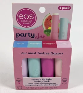 EOS Party Vibes Lip Balm 4 Ct Cotton Candy Pink Champagne Watermelon Pomegranate - Picture 1 of 5