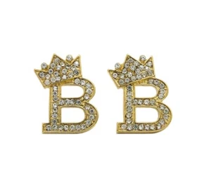 Unisex Hip Hop Style Iced Lab Diamonds Initial B Fashion Bling Stud Earrings - Picture 1 of 7