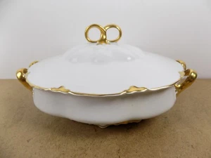 H&C Heinrich HC76 Covered Oval Vegetable Bowl White Gold Edge   (it#bbx) - Picture 1 of 4