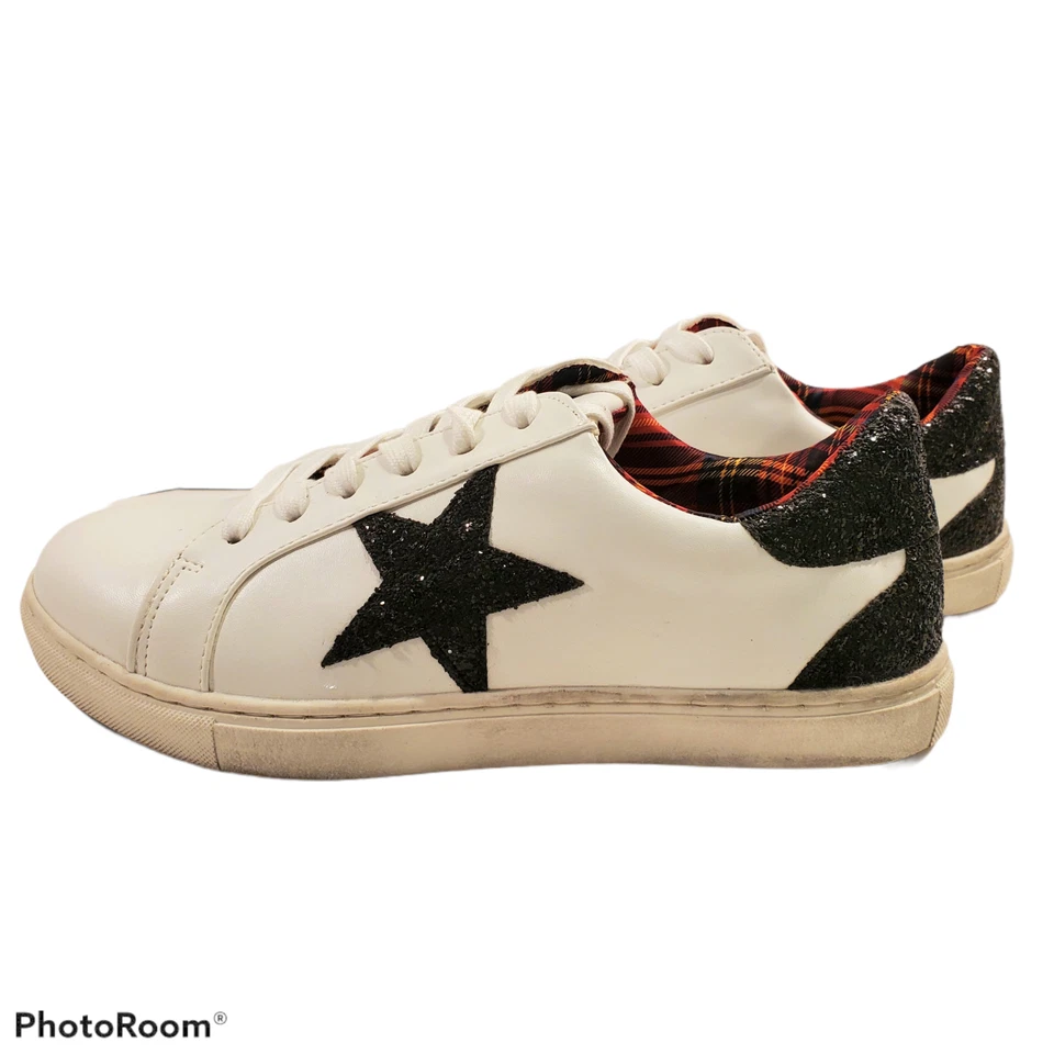 Betsey Johnson For Torrid 运动鞋 9W 白色黑色闪光星星格子衬里阅读 — 第 1/4 张图片