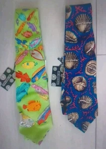 Lot Of 2 FORNASETTI 100% Silk  Men's Necktie Vintage 90s RARE Fish Shells NWT  - Picture 1 of 12