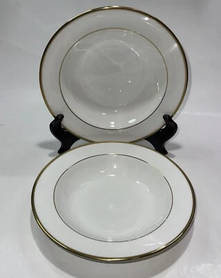 2X Wedgwood California Bone China Soup Bowls W4377 White W/Gold Rim 7 7/8” - Image 1 of 4