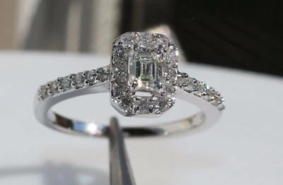 GIA Certified F-VVS2 Emerald Cut Diamond Halo Engagement Ring 14K Gold (EJ-93) - Image 1 of 4