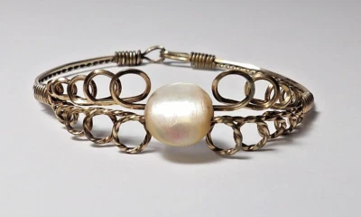 ANTIQUE COPPER & PEARL BRACELET 2/14" DIAMETER  6.6 GRAM EXCELLENT CONDITION Foto 1 de 3