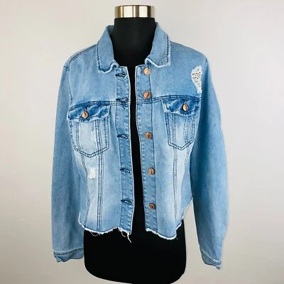 Cisono Blue Bohemian Light Wash Button Down Junior's  XL Denim Jean Jacket - Image 1 of 4