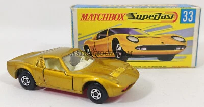 MATCHBOX SUPERFAST LAMBORGHINI MIURA GOLD 33 VINTAGE 1969 DIECAST IN BOX - Immagine 1 di 4