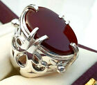 Red Aqeeq Ring Handmade Natural Agate Ring 925 Sterling Silver Aqiq Stone Size 9