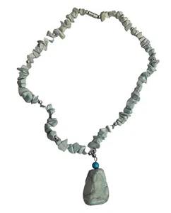 Natural Larimar Gemstone Chip Necklace Statement Jewelry Vintage - Bild 1 von 11