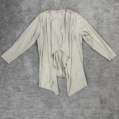 Cárdigan Soft Surroundings para mujer 1X beige imitación gamuza frente abierto cascada Foto 1 de 4