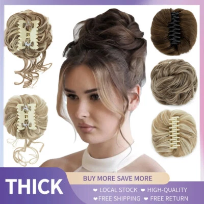 Grueso Desordenado Desordenado Moño Garra Clip en Pieza de Pelo Extensiones Moño Rizado Updo EE. UU. Foto 1 de 4