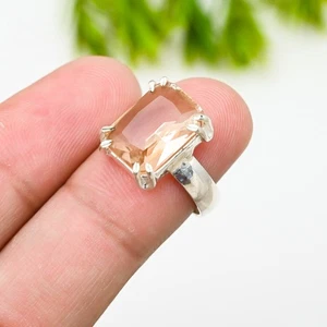 Pink morganite Gemstone 925 Sterling Silver Ring Handmade Jewelry Ring For Gift - Picture 1 of 5