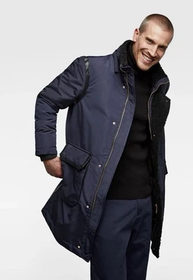 NUEVA Parka Técnica Zara con Ribete de Piel de Oveja Azul Marino/Negro Talla Grande 6518/450/401 Foto 1 de 4