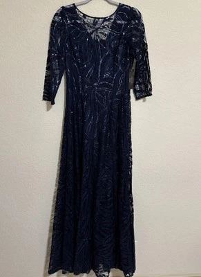НОВЫЙ с ярлыком! TAHARI темно-синий кружева и блестки 3/4 рукав длинное платье для официальных приемов размер 10 - Изображение 1 из 4