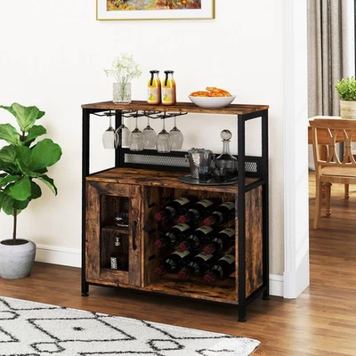 Industrial Coffee Bar & Sideboard Buffet Cabinet with Mesh-Brown - Image 1 of 4