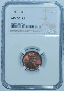 1912 NGC MS64RB Red and Brown Lincoln Wheat Cent - Picture 1 of 2
