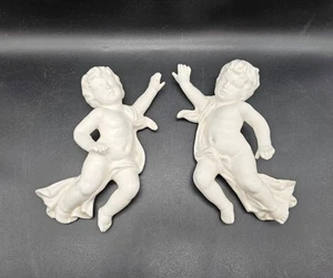 Pair Of Vintage Cherub Angel Wall Hanging Art Inarco Glam Victorian Boho - Picture 1 of 8