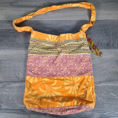 Old Navy Hobo Bag Yellow Orange Floral Tribal Gypsy Boho Shoulder Bag Purse - Image 1 of 4