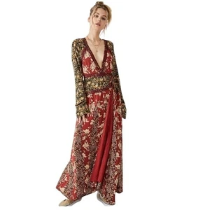 Free People Tilda Wrap Dress Maxi Floral Print Long Sleeve Boho Bohemian Medium - Picture 1 of 10