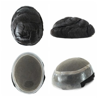 Sistema de substituição de cabelo humano Toupee para homens renda francesa apliques de pele poli - Imagem 1 de 4