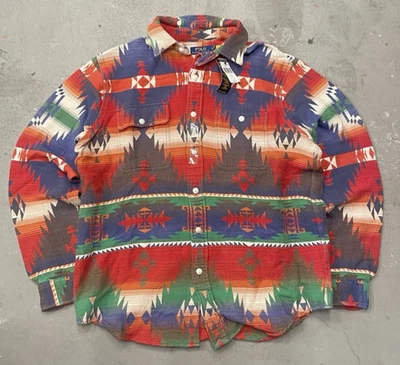 Polo Ralph Lauren Sportsman Patchwork Western Serape Southwestern Aztec Shirt L - Image 1 of 4