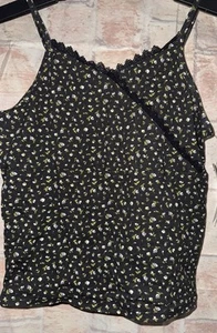 Art Class Girls L 10/12 Lace Trim Cami Tank Top Black Floral Ruched Top - Picture 1 of 3