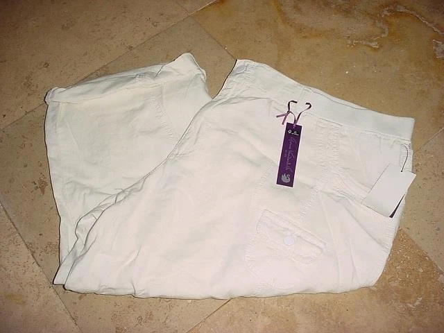 PANTALONES CAPRI CARGO MEZCLA LINO DE MODA GLORIA VANDERBUILT NUEVOS CON ETIQUETAS VINTAGE BLANCOS TALLA 24W Foto 1 de 1