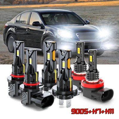 9005 H7 H11 6Pc Combo LED Headlight High Low Beam Fog Light Bulbs Conversion Kit - Image 1 of 4
