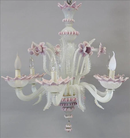 Unusual pink MURANO Glass art Chandelier Mid century retro 6 arms 1960's Cover