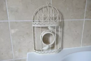 40 CM BY 23.3CM CREAM PAINTED METAL DEMI CIRCLE BIRD CAGE WALL HANGING ORNAMENT - Picture 1 of 12