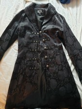 Hearts and Roses Black Satin Steampunk Victorian Coat with Floral Detailing