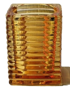 Sterno Candle Lamp Amber / Orange Ribbed Square Glass Candle Tea Light Holder - Picture 1 of 15