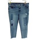 Gap Jeans Womens 16 True Skinny Ripped Patches Raw Hem Blue Stretch Denim