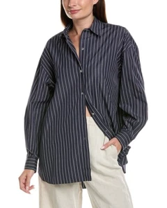Theory Oversized Cotton Shirt in Navy Multi Striped Size M/L - Picture 1 of 2