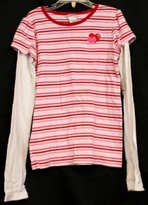 2008/09 Gymboree Sweet Heart Valentine Day Striped Shirt Heart Pink Red Rhinesto - Picture 1 of 6