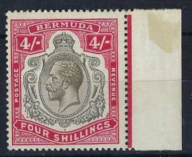 BERMUDA SG52bb 1920 4/= BLACK & CARMINE BROKEN CROWN & SCROLL VAR MTD MINT - Image 1 of 1