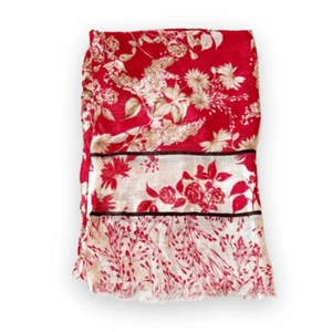 J Jill Red Toile Print Viscose Scarf Rectangle Wrap Grena MB Lightweight New! - Picture 1 of 11
