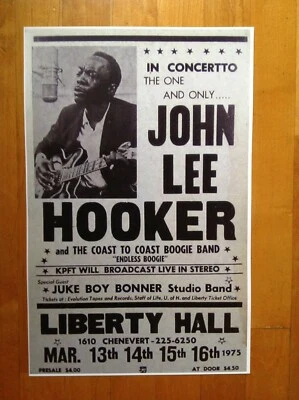  John Lee Hooker at The Liberty Hall Theatre Concert Poster 1975  11 X 17 - Image 1 of 4