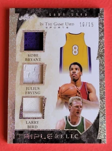 KOBE BRYANT GAME USED JERSEY CARD #d10/15 LARRY BIRD DR J JULIUS ERVING LAKERS - Picture 1 of 2