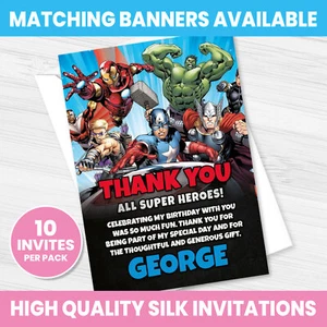 AVENGERS THANK YOU INVITES PERSONALISED SUPERHERO BIRTHDAY PARTY INVITATIONS - Picture 1 of 4