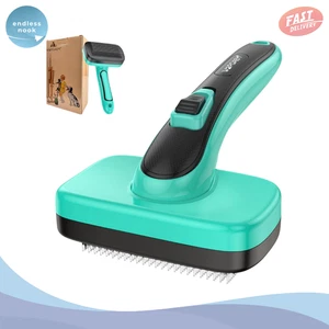 Self Cleaning Slicker Brush for Dogs & Cats, Grooming Tool for Shedding, Aqua - Picture 1 of 8