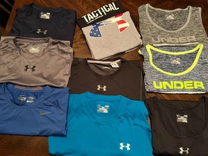 Set of 8 Mens Under Armour Nike Fitted Heat Gear Athletic Tank Tops L Large LOT - Picture 1 of 24