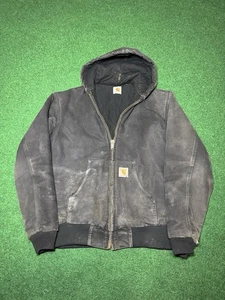 Chaqueta Carhartt Negra Quick Duck Grande Cremallera Completa Exterior Envejecida De Colección Años 90 - Imagen 1 de 8